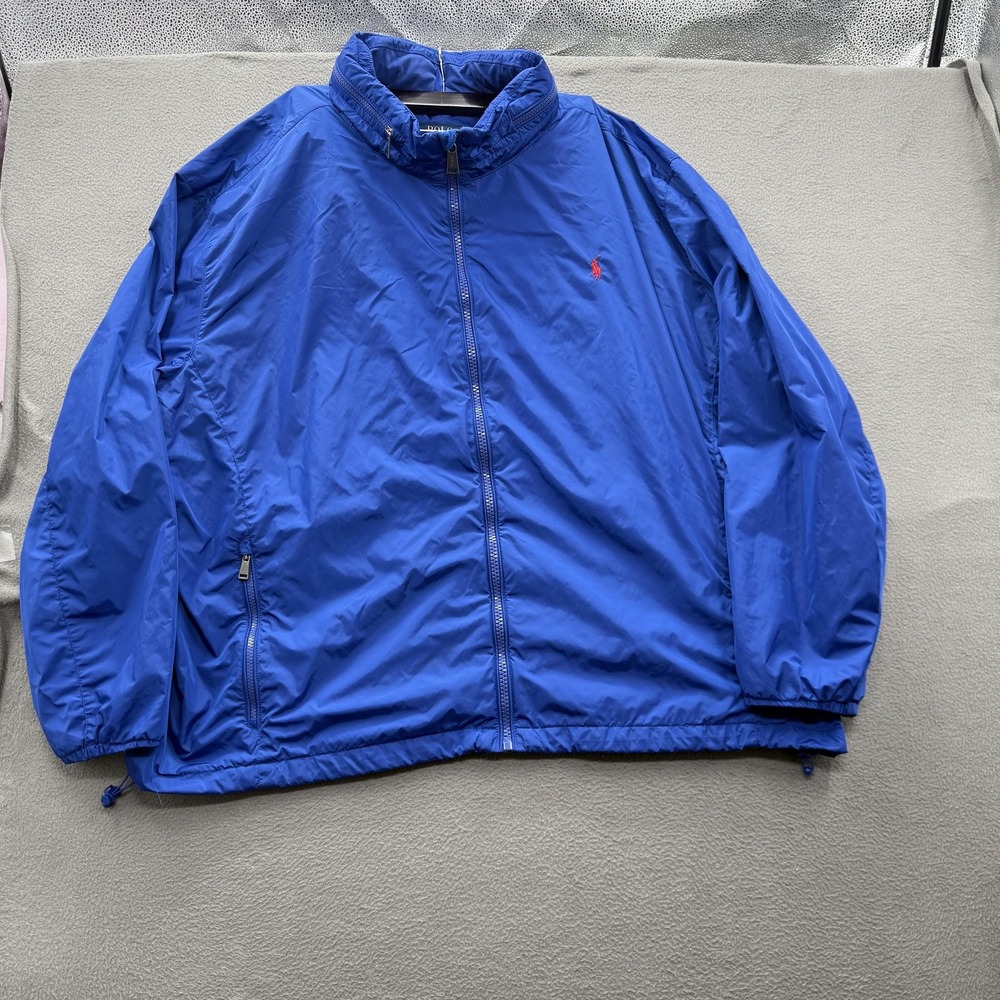 Polo Ralph Lauren Jacket Mens Big 4X Blue Windbreaker Full Zip Hooded Lined